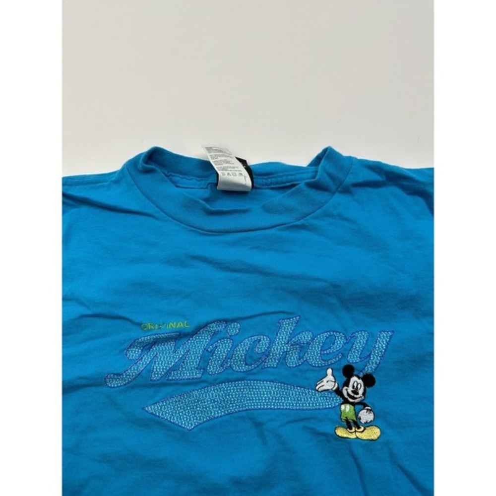 Vintage‎ 90s Disney Mickey Mouse T-Shirt Blue Large Embroidered Logo - Picture 2 of 6